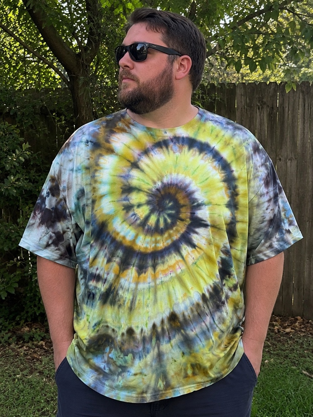 Hand Ice Dyed Spiral Tie Dye T-Shirt Men’s 3XL OOAK Festival Streetwear